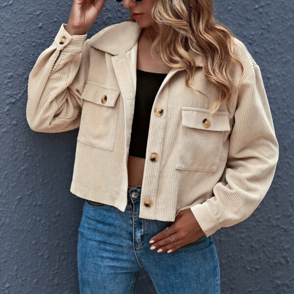 Grey button up pocket corduroy classic jacket shacket - Picture 7 of 7